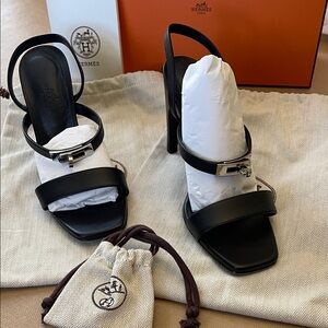 Hermes Authentic Black Leather Heels